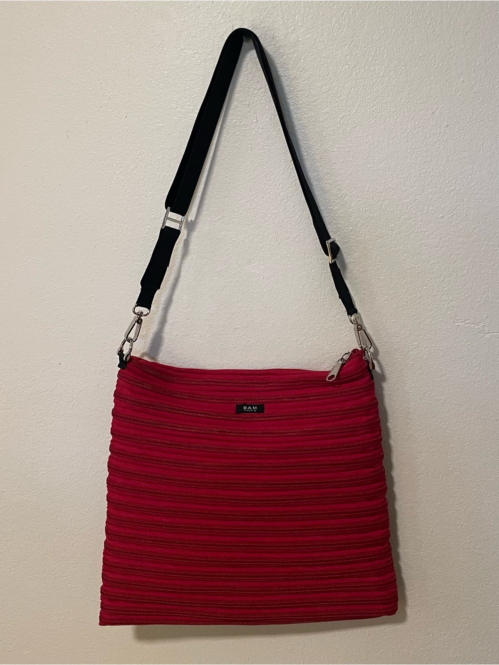 BAM Bags Zippity Convertible Zipper Crossbody Messenger Bag Ruby Red Large
